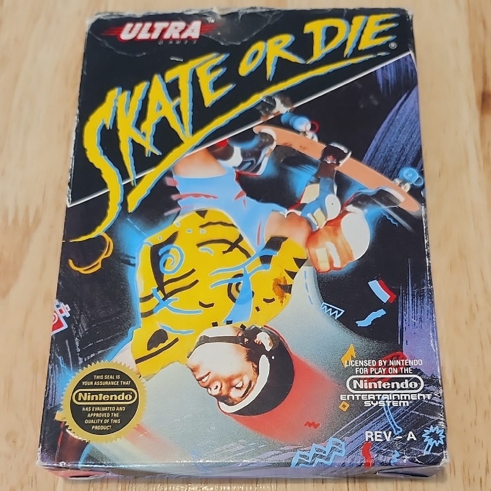Nintendo Video Game in Yellow and Blue featuring Skate or Die